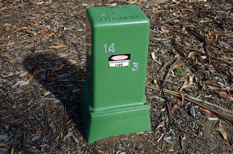 big green metal box outside office|green electrical box in yard.